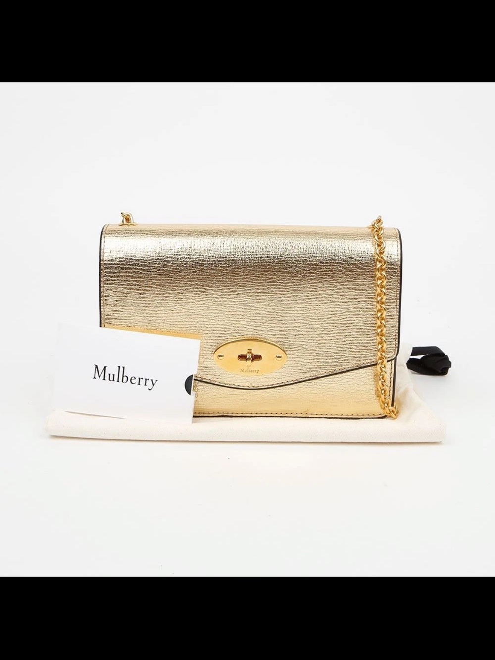 Mulberry Metallic Gold Leather Crossbody with Chain Strap